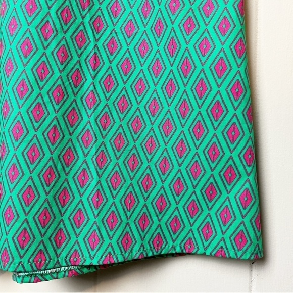 Margot Paris NWT Popover Dress Small 100% cotton green geometric print mod boxy - Picture 3 of 11